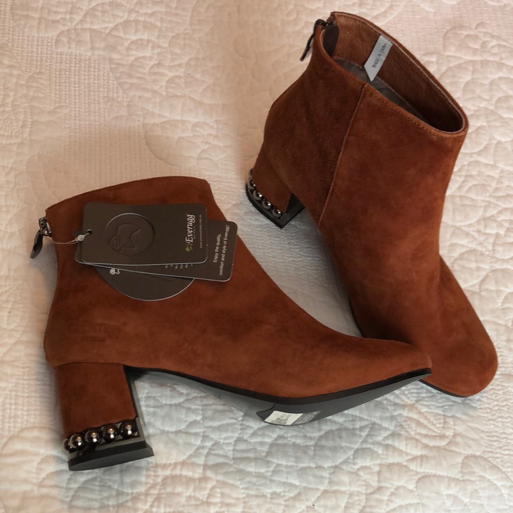 UGG Brown Suede Heeled Boots with Silver Accents